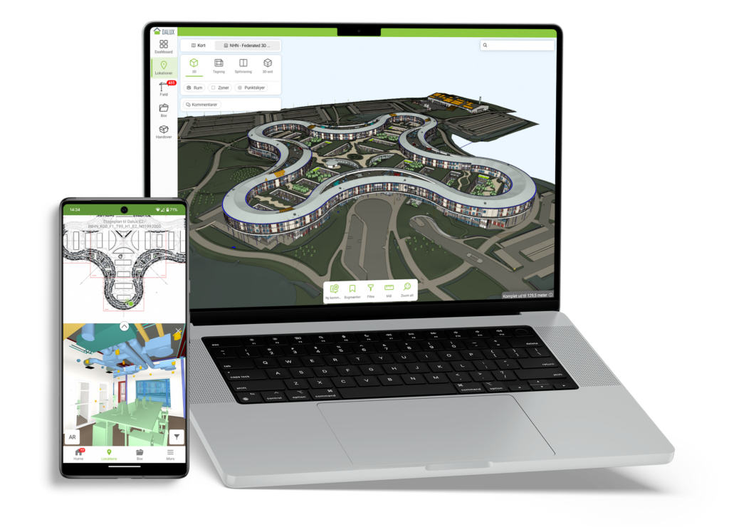 Phone and laptop mockups of Dalux Field Basic powerful BIM engine