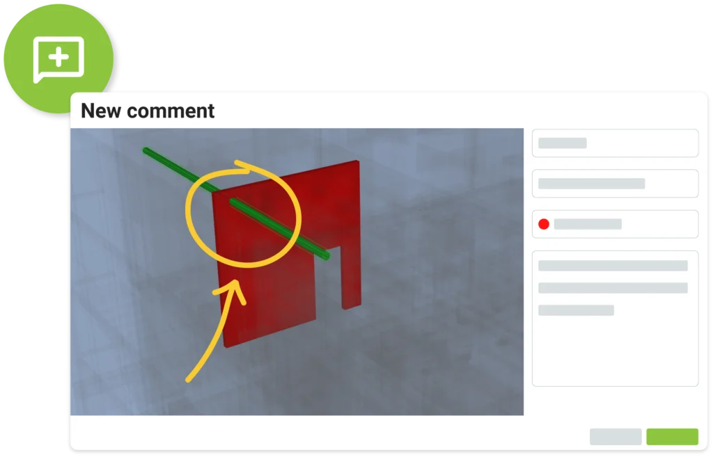 - Picture showing a hard clash of a pipe and a wall with a pop-out of a comment being created based on this clash